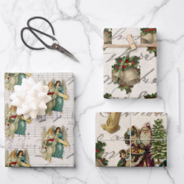 Hoja De Papel De Regalo Ángeles de Navidad antiguos campanas Santa niños