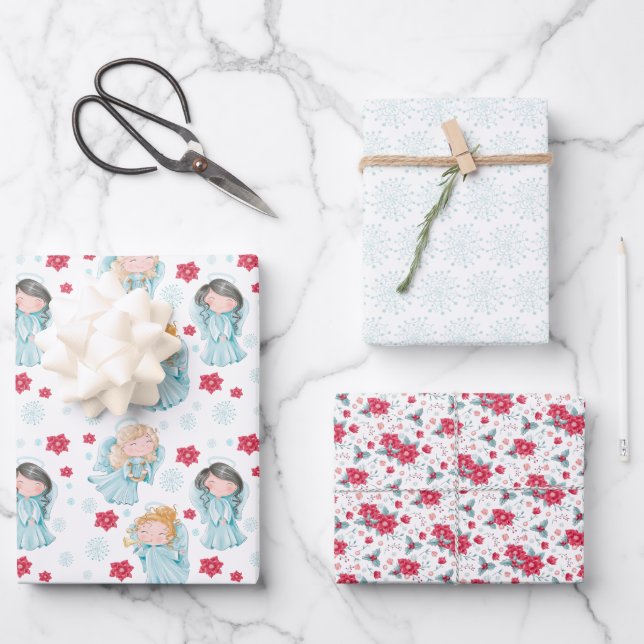 Hoja De Papel De Regalo Ángeles lindos de Navidad (Anverso)