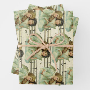 Hoja De Papel De Regalo Ángeles victorianos violín y partitura