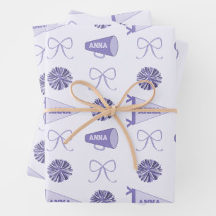 Hoja De Papel De Regalo Animación Campamento Morado Alegre Pompom Cumpleañ