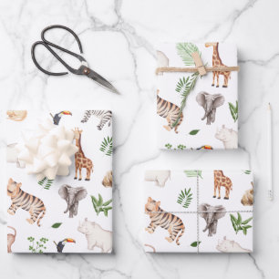 Hoja De Papel De Regalo animal salvaje con patrón de árbol de la jungla