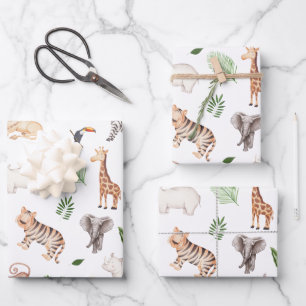 Hoja De Papel De Regalo animal salvaje con patrón de árbol de la jungla