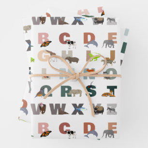 Hoja De Papel De Regalo Animales ABC Cute Alphabet