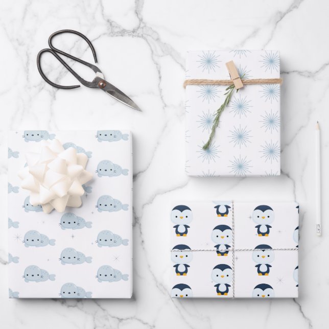 Hoja De Papel De Regalo Animales árticos, animales de invierno (Anverso)