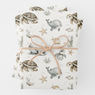 Hoja De Papel De Regalo Animales Bebés del Océano en Acuarela Adorable