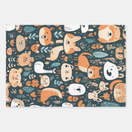 Hoja De Papel De Regalo Animales bonitos diseño de decoración verde