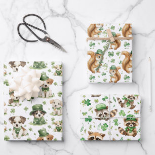 Hoja De Papel De Regalo Animales bonitos estremecen el Día Verde de San Pa