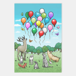 Hoja De Papel De Regalo Animales con globos de cumpleaños