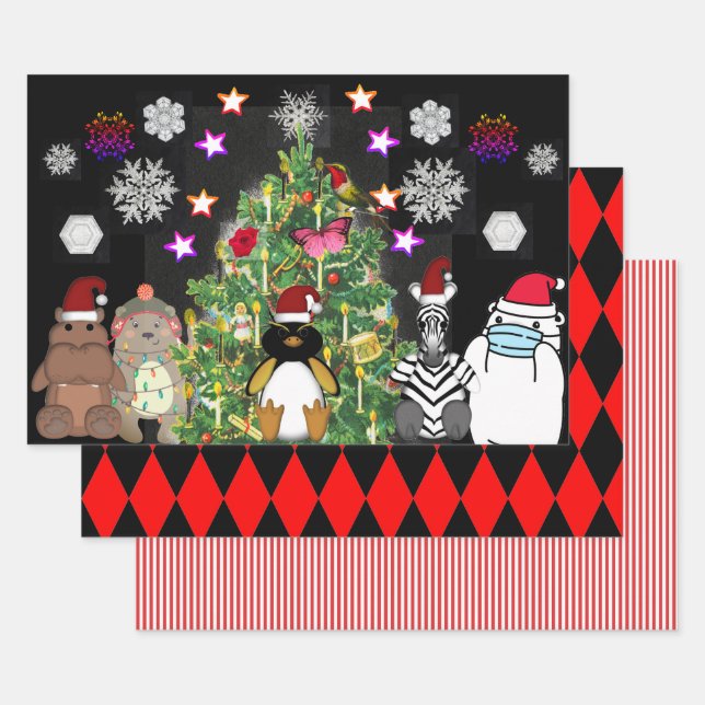 HOJA DE PAPEL DE REGALO ANIMALES CUIDADOS NAVIDAD NAVIDADES DE ÁRBOLES ARR (Set)