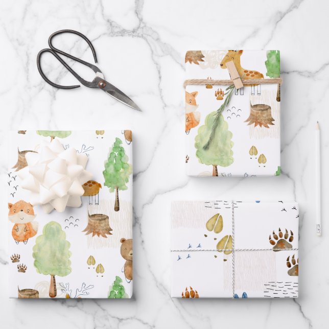 Hoja De Papel De Regalo Animales Cute Woodland (Anverso)