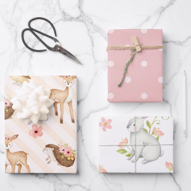 Hoja De Papel De Regalo Animales Cute Woodland (Anverso)