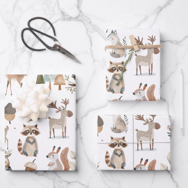 Hoja De Papel De Regalo Animales Cute Woodland (Anverso)