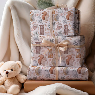 Hoja De Papel De Regalo Animales de Cute Woodland Acuarela Cumpleaños