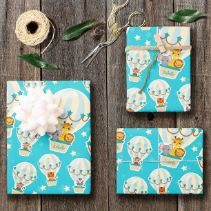 Hoja De Papel De Regalo Animales de la jungla que vuelan en globos de aire