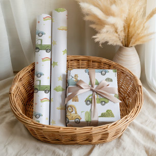 Hoja De Papel De Regalo Animales de Pastel en Coches Niño Neutral