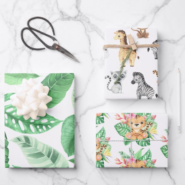 Hoja De Papel De Regalo Animales de Safari Cute (Anverso)