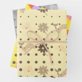Hoja De Papel De Regalo Animales de tres colores y fiesta de flores