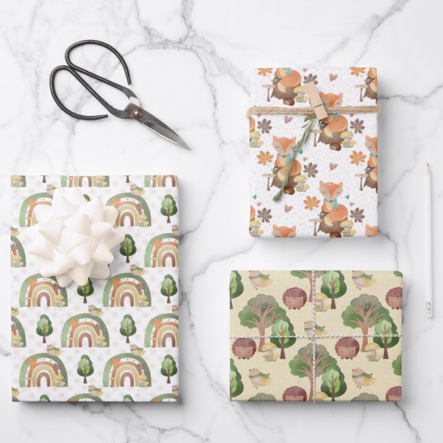 Hoja De Papel De Regalo Animales del bosque  (Anverso)