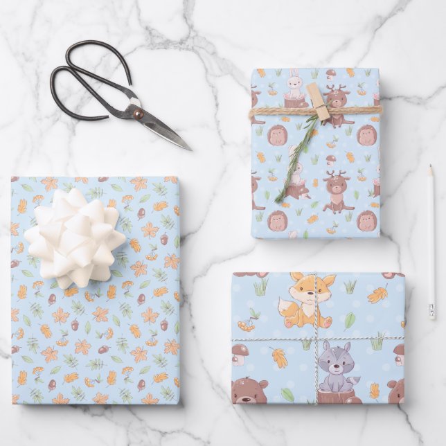 Hoja De Papel De Regalo Animales del Bosque Otoño (Anverso)