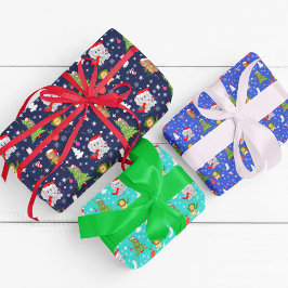 Hoja De Papel De Regalo Animales del Zoológico de Navidad en Azul