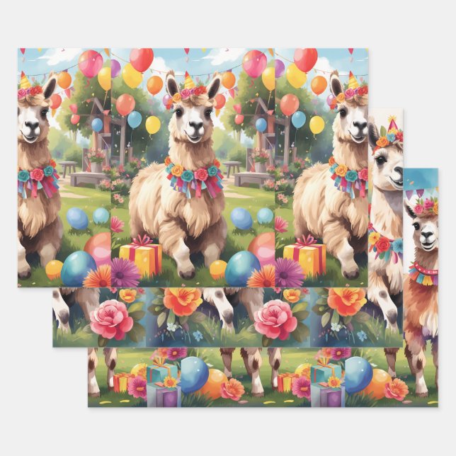 Hoja De Papel De Regalo Animales fiestas: Llamas v1 | (Set)