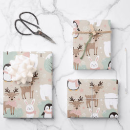 Hoja De Papel De Regalo Animales Mágicos del Bosque Invernal