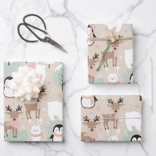 Hoja De Papel De Regalo Animales Mágicos del Bosque Invernal