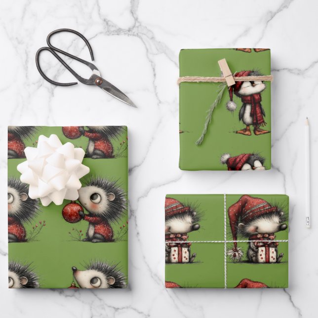 Hoja De Papel De Regalo animales navideños caprichosos (Anverso)