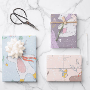 Hoja De Papel De Regalo Animales Navideños Ilustrados Lindos Fiesta