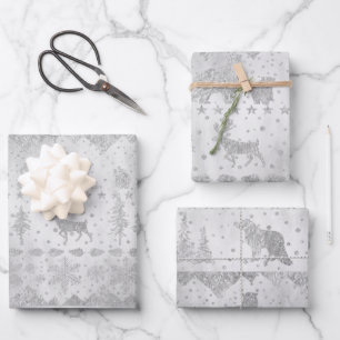 Hoja De Papel De Regalo Animales nórdicos de invierno de plata dulce con p