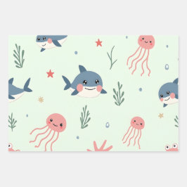 Hoja De Papel De Regalo Animales oceánicos Cute Kawaii Pastel
