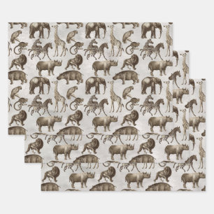 Hoja De Papel De Regalo Animales Safari en gris claro