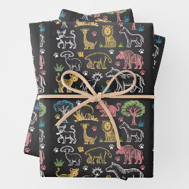 Hoja De Papel De Regalo Animales y árboles de la selva de colores brillant