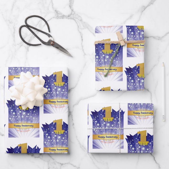 Hoja De Papel De Regalo Aniversario de la Recuperación de 1 Año Negrita Nú (Anverso)