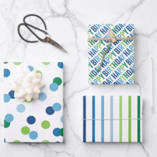 Hoja De Papel De Regalo Aniversario de los niños azules y verdes