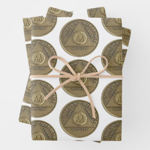 Hoja De Papel De Regalo Aniversario de una recuperación sobria AA en moned