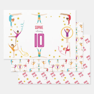 Hoja De Papel De Regalo Aniversario del chica deportivo de acrobacia y gim
