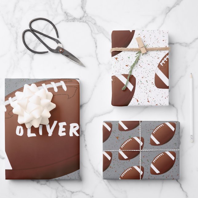 Hoja De Papel De Regalo Aniversario del patrón de la bola de fútbol americ (Anverso)