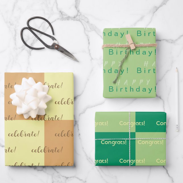 Hoja De Papel De Regalo Aniversario verde amarillo marrón personalizado, f (Anverso)