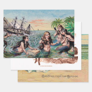 Hoja De Papel De Regalo Antigüedad de Sirena Mágica Océano Náutico