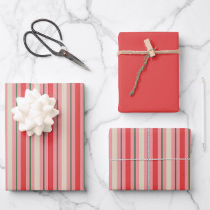 Hoja De Papel De Regalo Antiguos Navidades Retro De Moda Tiras Rojo Rosa