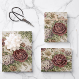 Hoja De Papel De Regalo Antique Blush Rose Garden Pattern