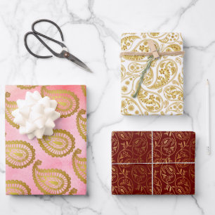 Hoja De Papel De Regalo Antojo dorado indio blanco, marrón y rosa