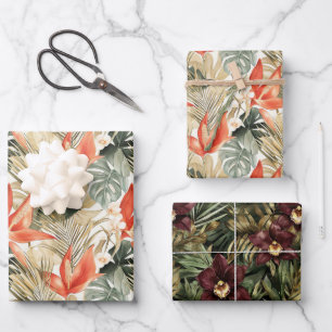 Hoja De Papel De Regalo Anturio Floral de Bodas de Naranja Tropical