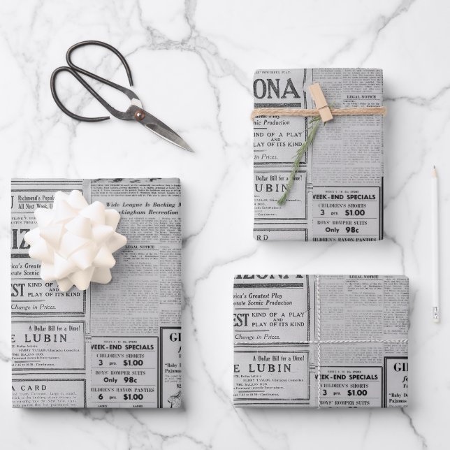 Hoja De Papel De Regalo Anuncio de antigüedades de periódico estadounidens (Anverso)