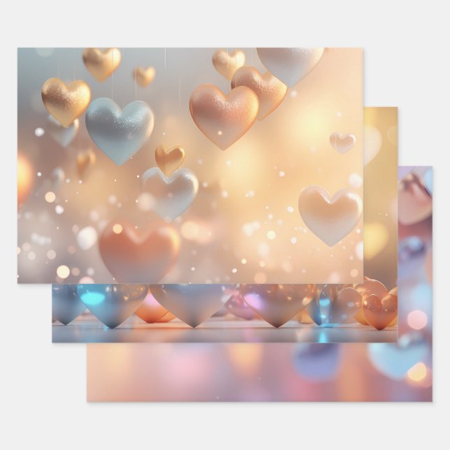 Hoja De Papel De Regalo Apariencia "metálica" oro, plata y rosa dorado (Set)