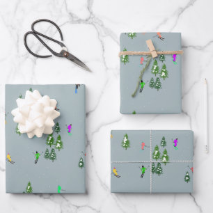 Hoja De Papel De Regalo Apertura de esquí Navidades Esquiadores de vacacio