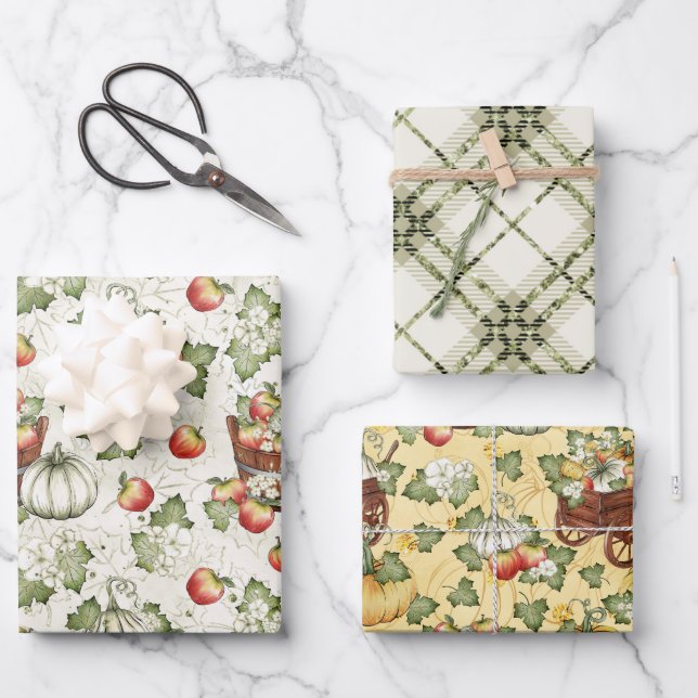 HOJA DE PAPEL DE REGALO APLICACIONES DE BLANCO Y OTOÑO ROJO (Anverso)