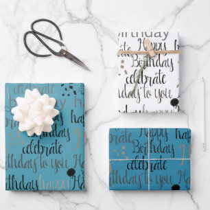 Hoja De Papel De Regalo Aqua Blue Happy Birday