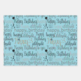 Hoja De Papel De Regalo Aqua Blue Happy Birthday  